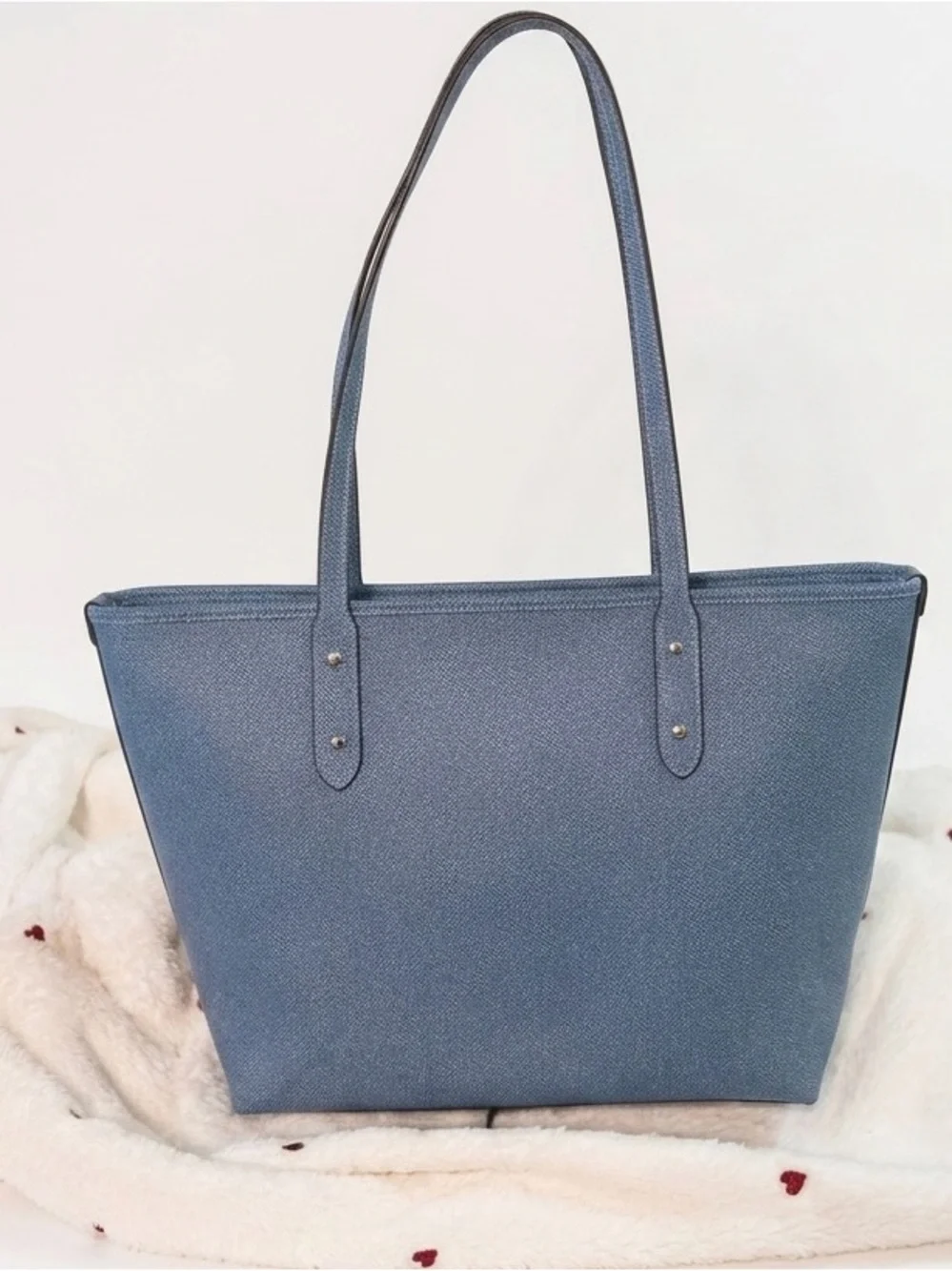 Coach Denim Blue Saffiano Tote with Gold Hardware